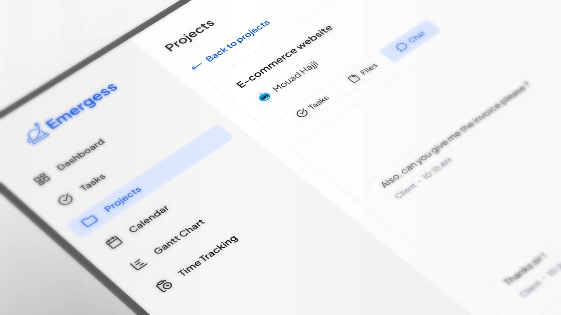 Emergess dashboard showing project management overview